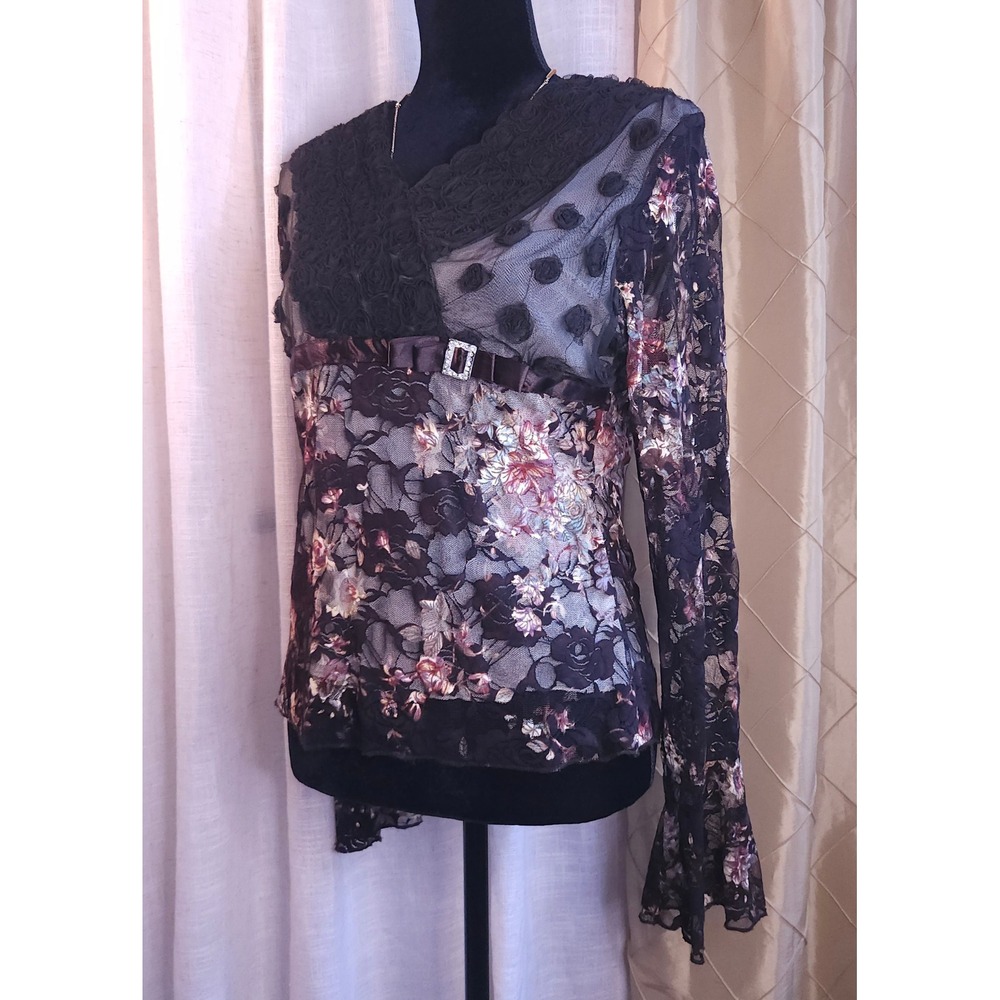 Vintage Y2K Alberto Makali Rossette Mesh Detail Blouse - Picture 4 of 15